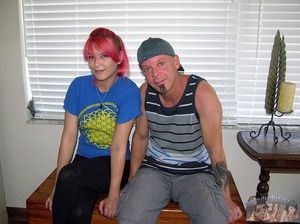 Pink haired hottie wearing