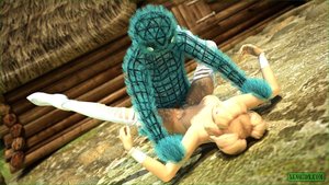 Green furry robot fucking a blonde chick so well