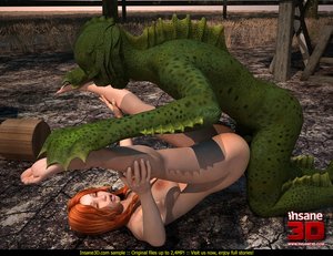 Beautiful ginger girl banged by a swamp thing