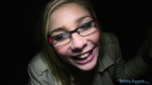 Blonde glasses black top