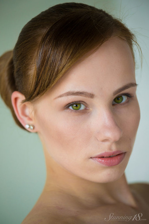Brunette red blouse lay