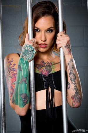 Caged tattoo slut shows