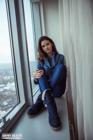 Slim girl strips jeans