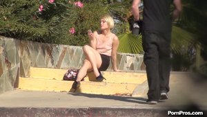 Short haired blonde saw a peek of a fat cock in public