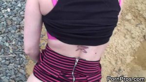 Tattoed chick got her pink tight cherry pounded in public