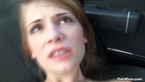 Skinny young blonde gets naked and banged inside the car