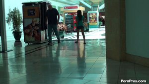 Small chick in shorty shorts displays her flawless legs in the mall