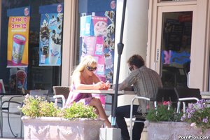 Cheating blonde seduces her man and talks kinky in public