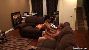 Tattoed raven rides her lover's huge wang on the couch