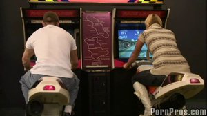 Cute babe gets horny with her man after playing in the arcade