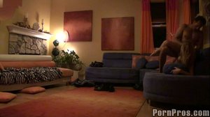 Cheating blonde wife caught fucking her lover on the couch