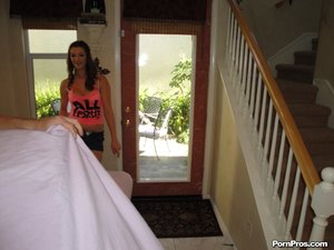 Sultry brunette with big tits gets a mouthful of cum after massage