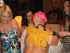 Naughty housewives dares their friend to fuck the stripper at the party