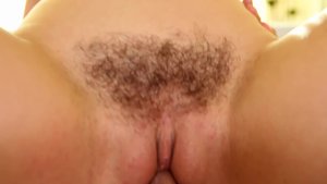 Gorgeous brunette got her hairy pussy drilled by a mature cock
