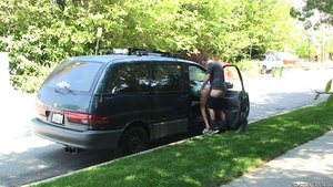 Pulling the van over, he bends his slut over the passenger seat and fucks her