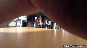 He secretly films this gorgeous slut from the table across from her