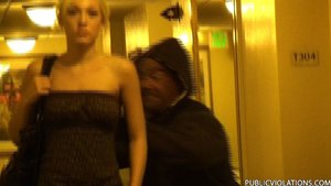 Golden locks secured in a bun, this petite whore gets violated in a hotel hallway