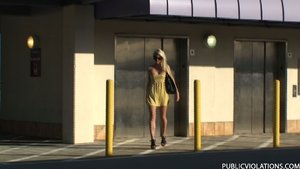 Assaulted in public, this blonde bombshell gets her yellow dress snatched down