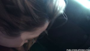 Bent over, in the back of his car, she takes his load all over her tight ass