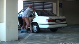 Bent over, in the back of his car, she takes his load all over her tight ass