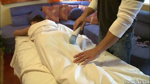 She gets a hands on massage, with some toe sucking, and pussy fucking