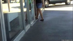 Watching from a distance, he stalks this petite slut, eyeing her long legs