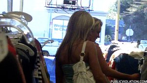 He stalks these two blondes as they move through the store